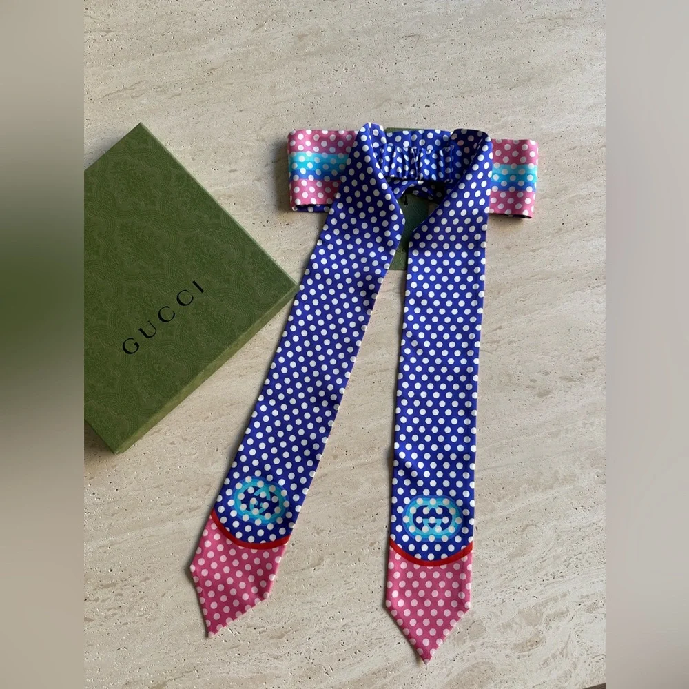 NWT GUCCI POLKA DOT PRINT SILK HEADBAND / HEADSCARF SZ/S
